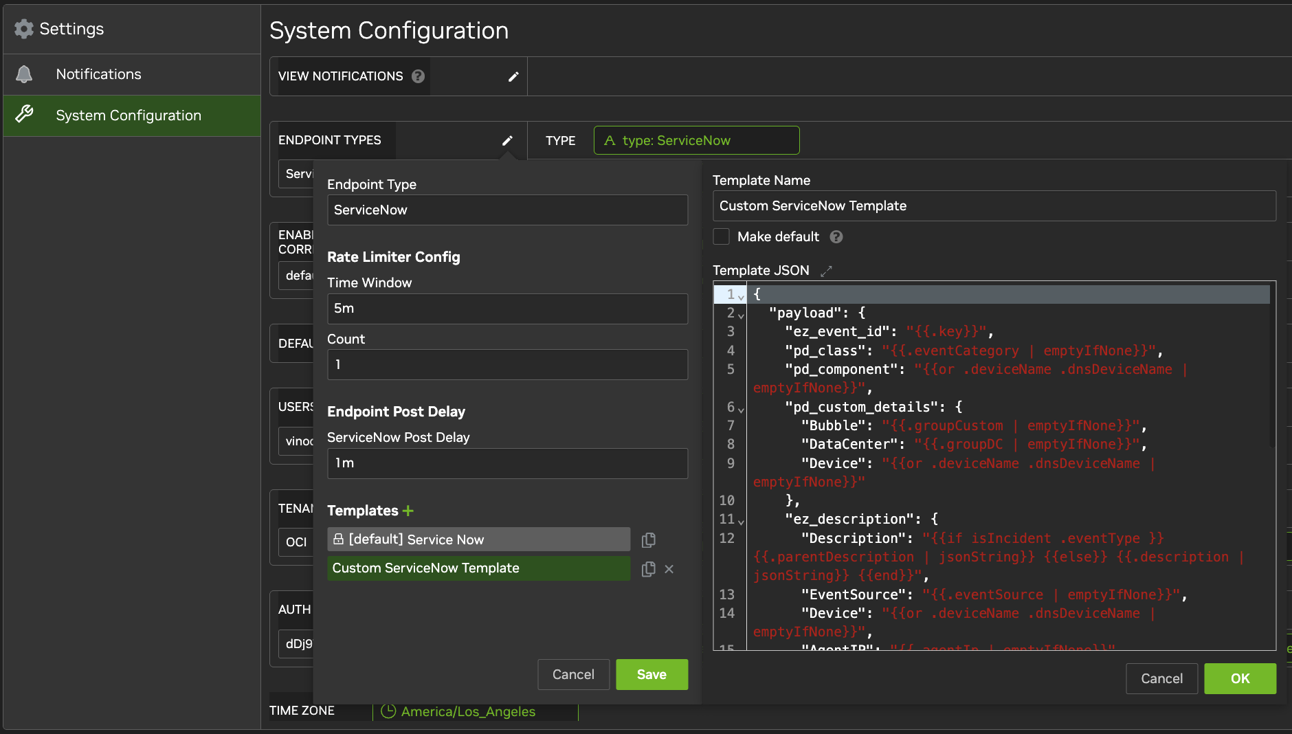 custom ServiceNow template creation in the NVIDIA Minerva UI